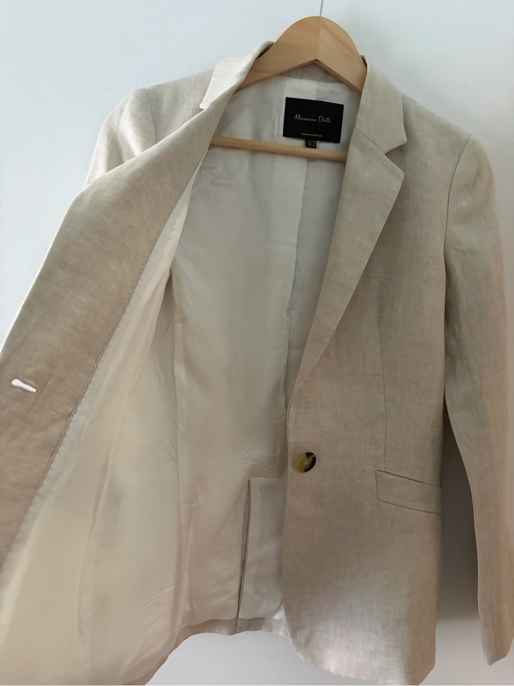 Massimo Dutti Size 2 Beige 100% Linen Blazer Single Button Striped Lining - Picture 8 of 13